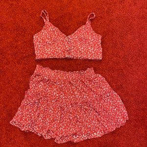 Princess Polly Pink Floral Matching Set Cropped Tank and Skirt